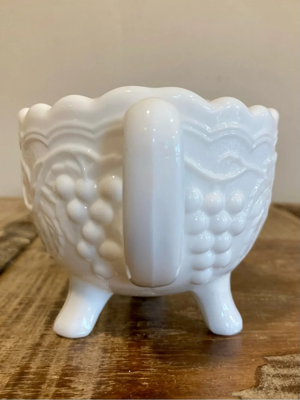 Vintage Imperial Milk Glass Creamer with Embossed Grape Vine Pattern
